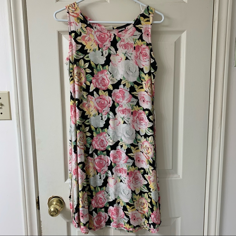 🌷3 for$25🌷Uno, US S, Pink & Black Floral Sleeveless Tie Back Sundress - Picture 3 of 8